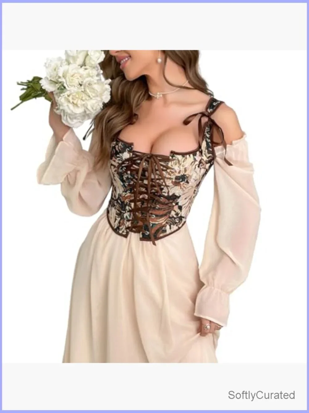 Vintage Floral Bustier Corset Top Overbust Shapewear Adjustable Lace Up